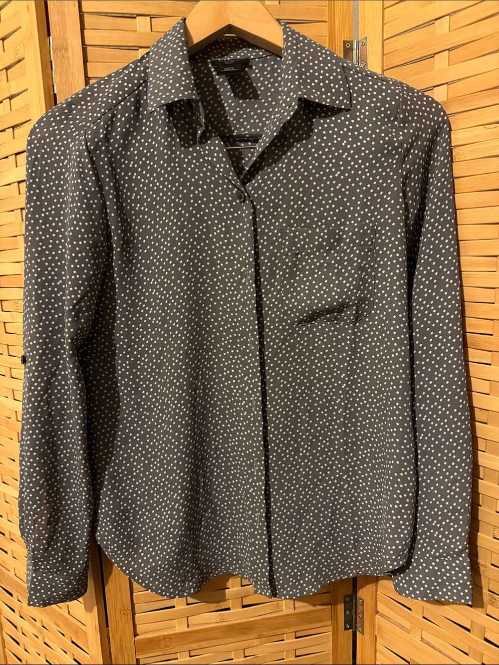 Ann Taylor gray Blouse with White Dot Print